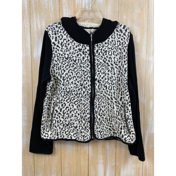 ZENERGY BY CHICOS Size 3 (XL) Black & White Animal Print Full Zip Hoodie Sweater - Picture 1 of 10